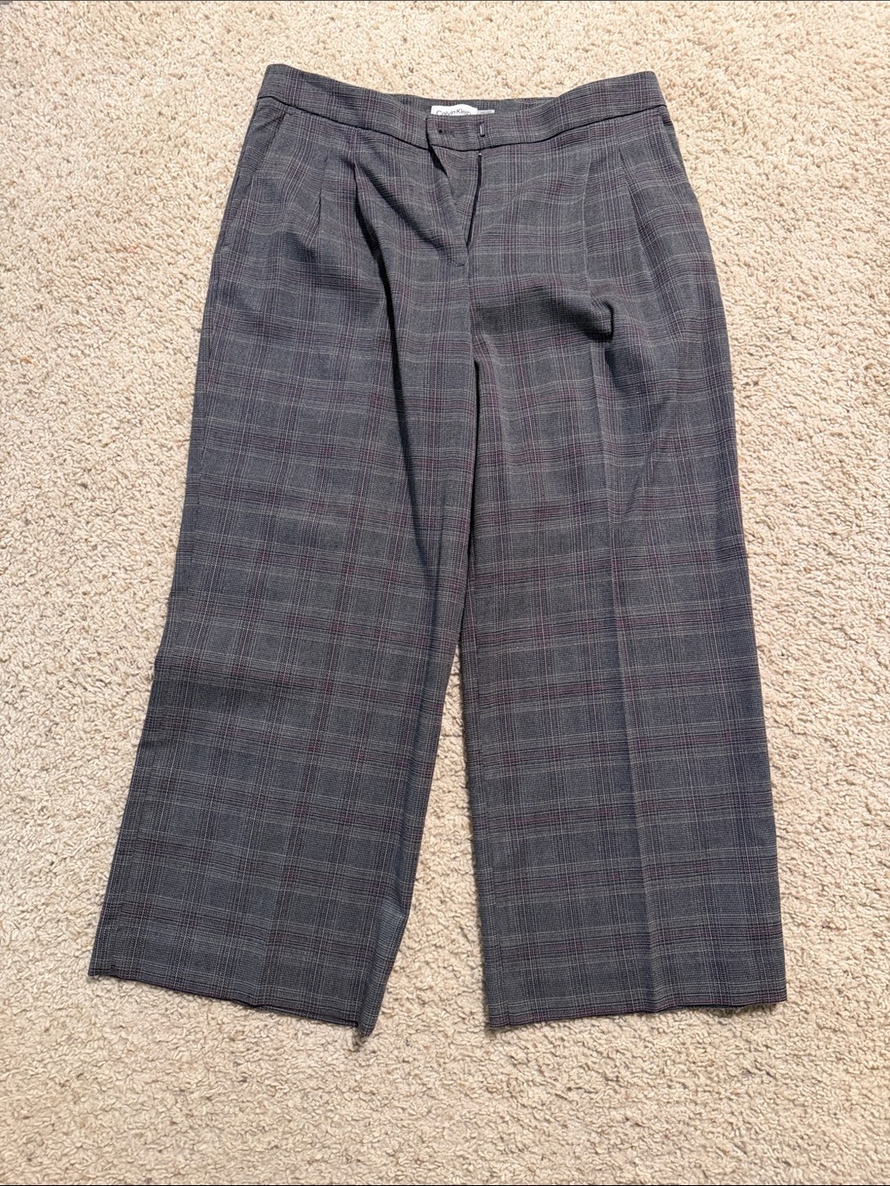 Calvin Klein Gray Plaid Wide-Leg Trousers
